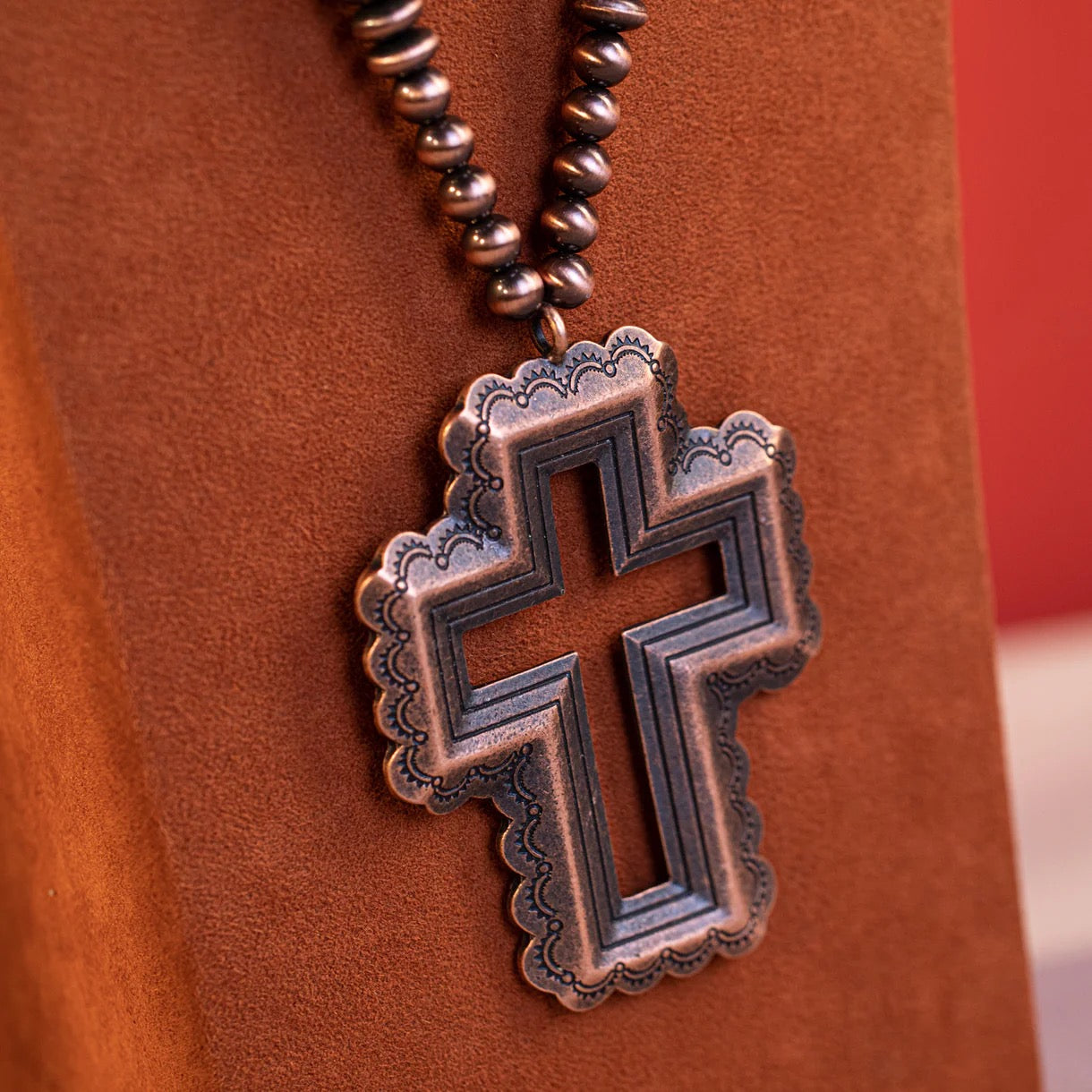 Rustic Couture's Beaded Cross Pendant Necklace Earring Set
