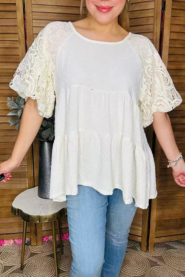 Off-white polka dots & lantern lace half sleeve