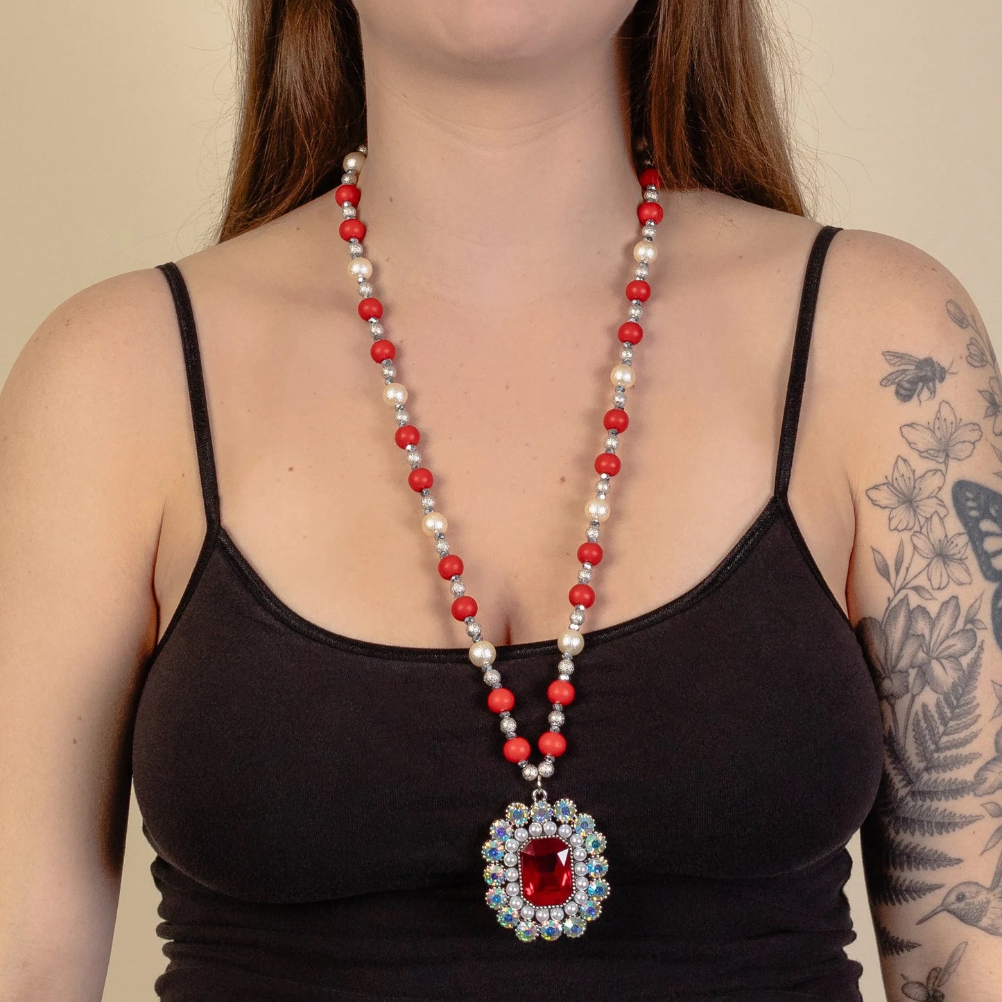 Crystal Pendant Necklace - Red