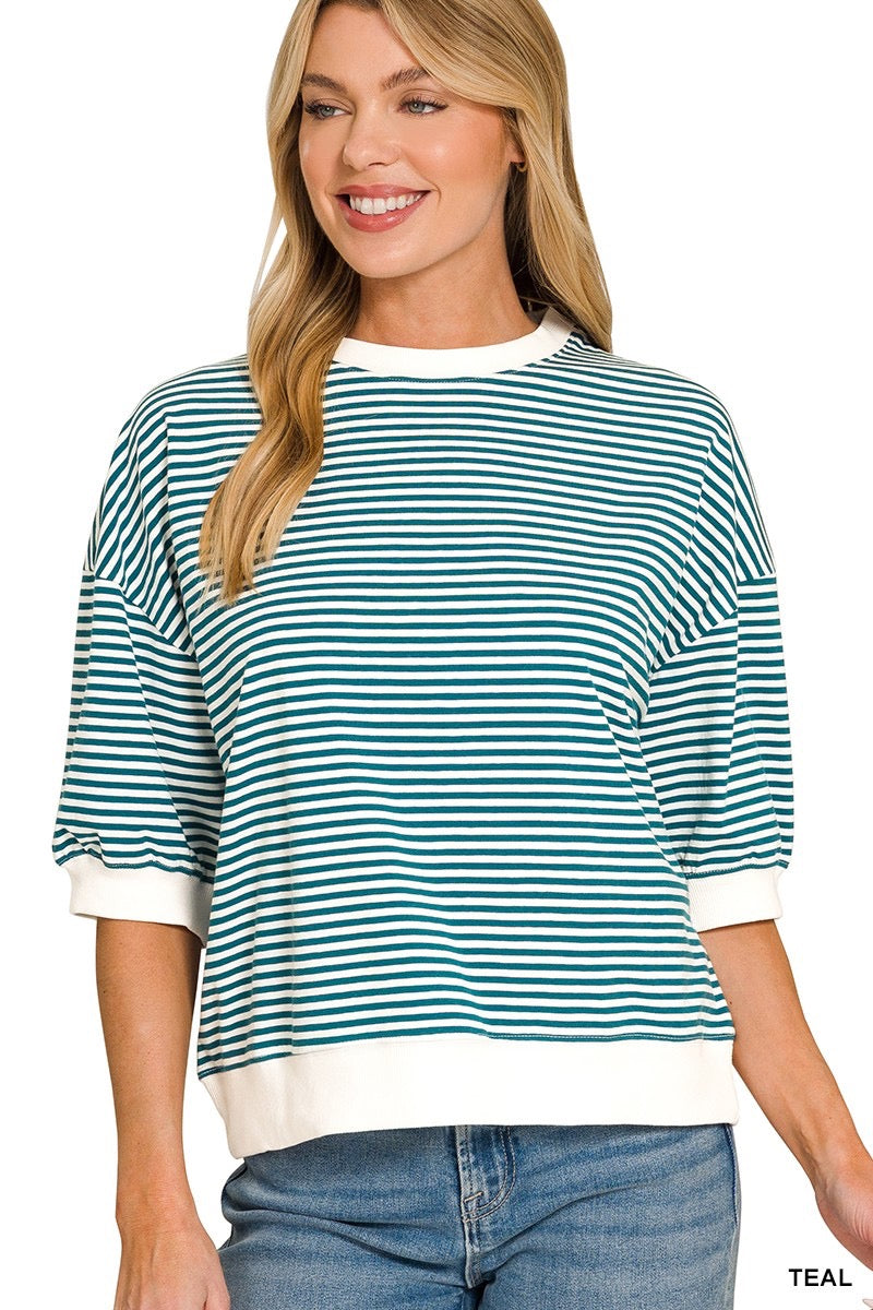 Striped Contrast Trim Rib Banded Top