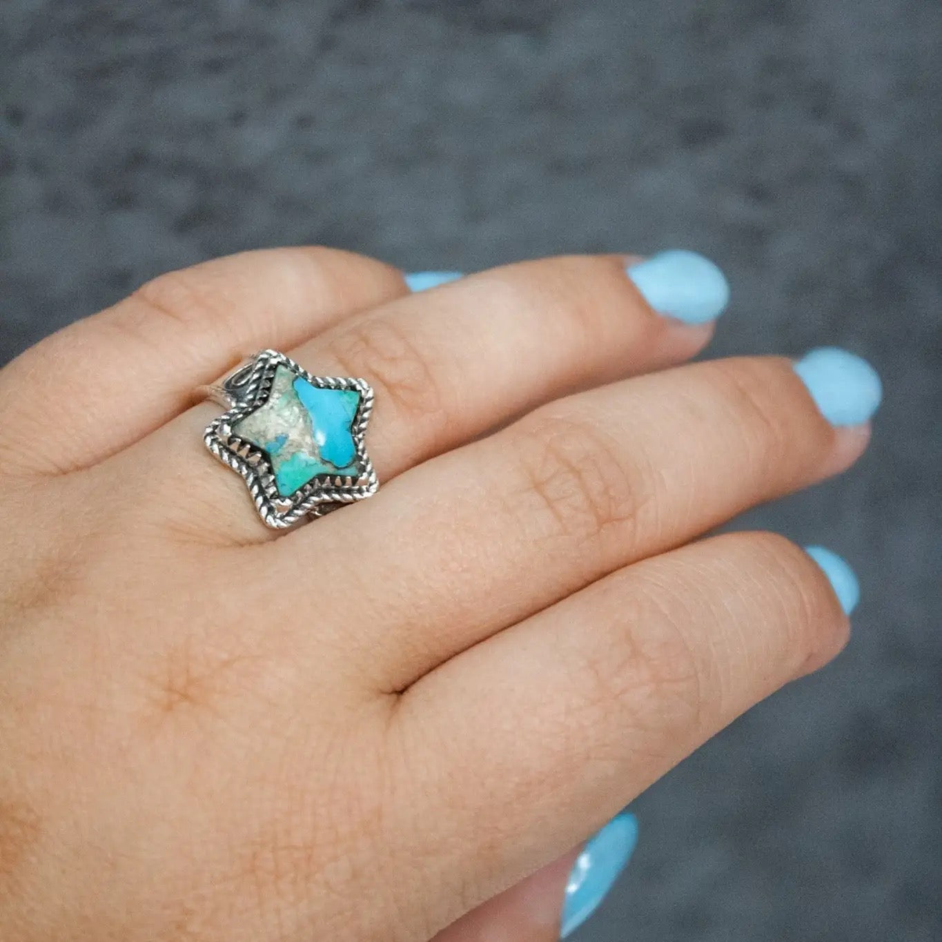 KINGMAN TURQUOISE Starry Stamped Sterling Ring