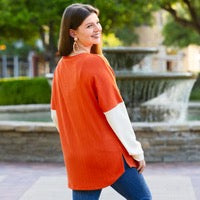 Ribbed Color Block Long Sleeve Top