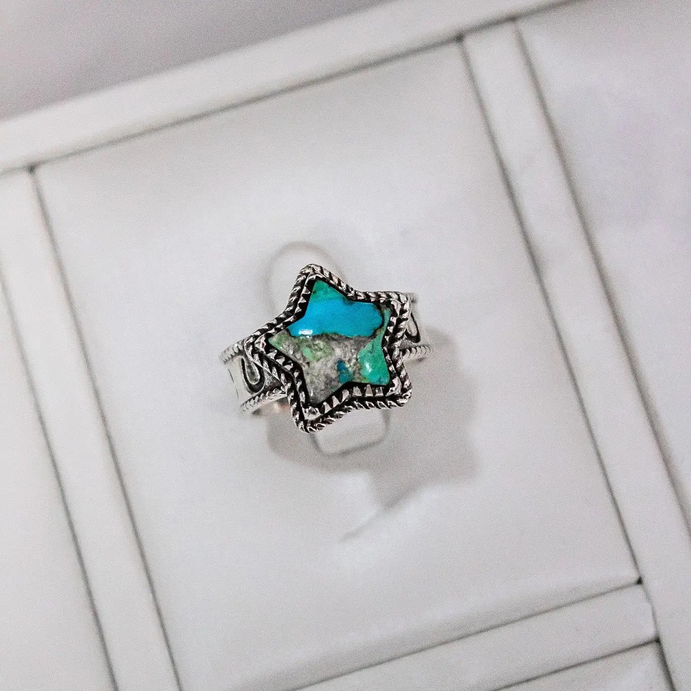 KINGMAN TURQUOISE Starry Stamped Sterling Ring