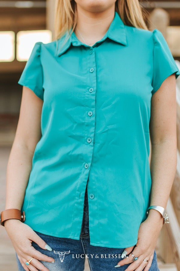 Jade Button Down Ruffle Sleeve Blouse