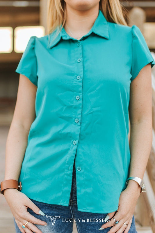 Jade Button Down Ruffle Sleeve Blouse