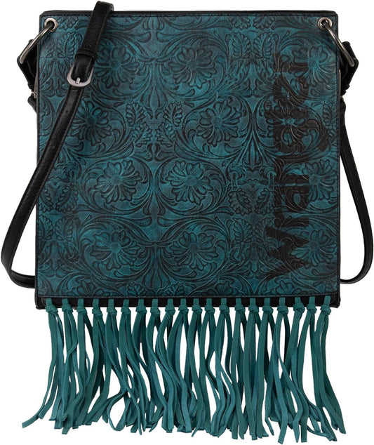 Wrangler Floral Embossed Fringe Concealed Carry Hobo/Crossbody