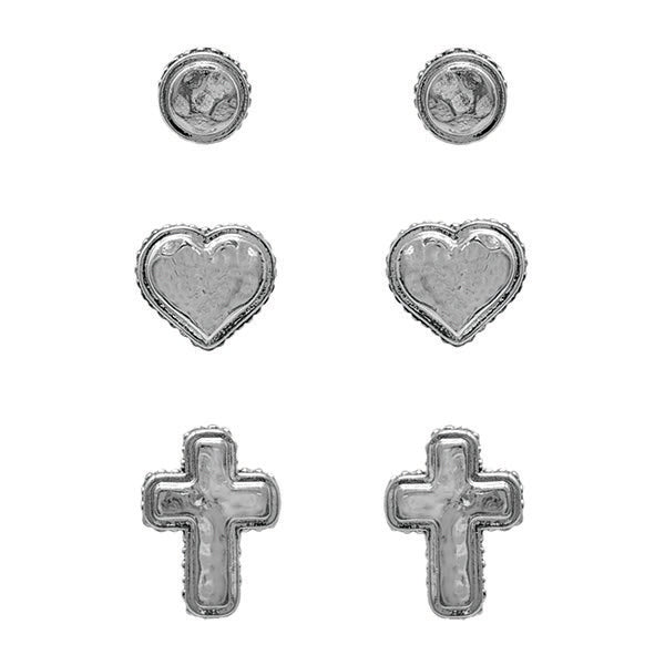 HAMMERED TEXTURE 3-IN-1 SET EARRINGS - SILVER