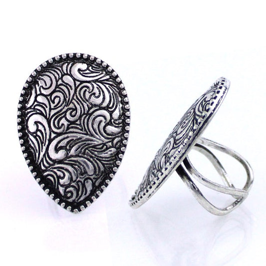 WESTERN ETCHED TEARDROP CUFF RING