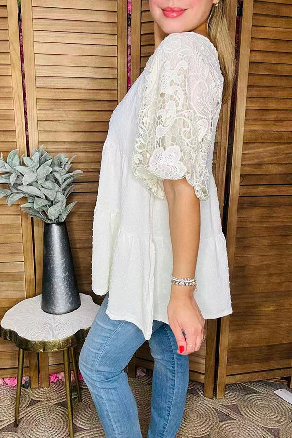 Off-white polka dots & lantern lace half sleeve