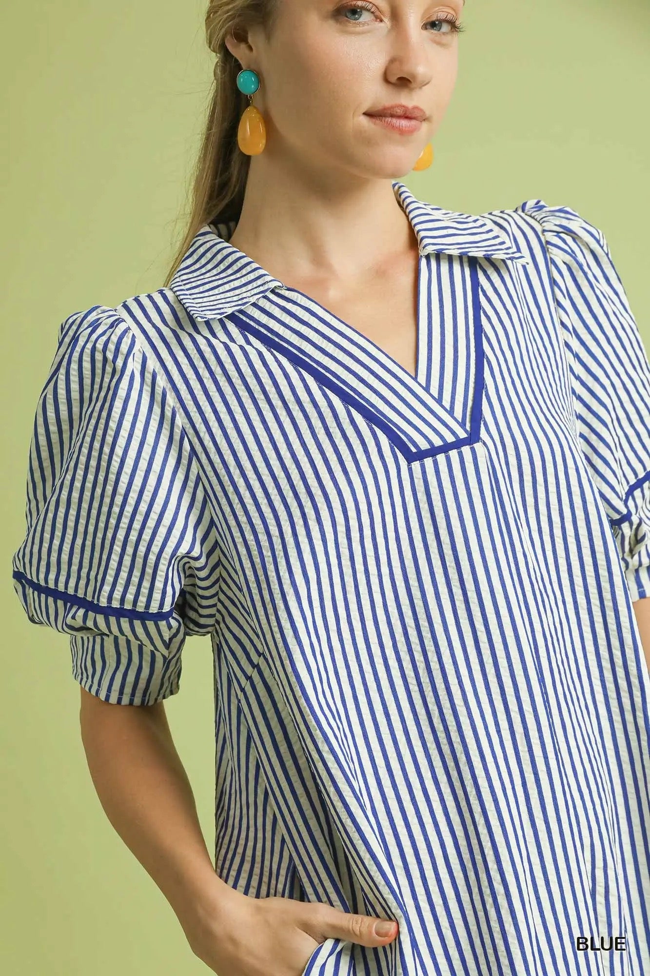 Striped Midi Dress with Puff Sleeves