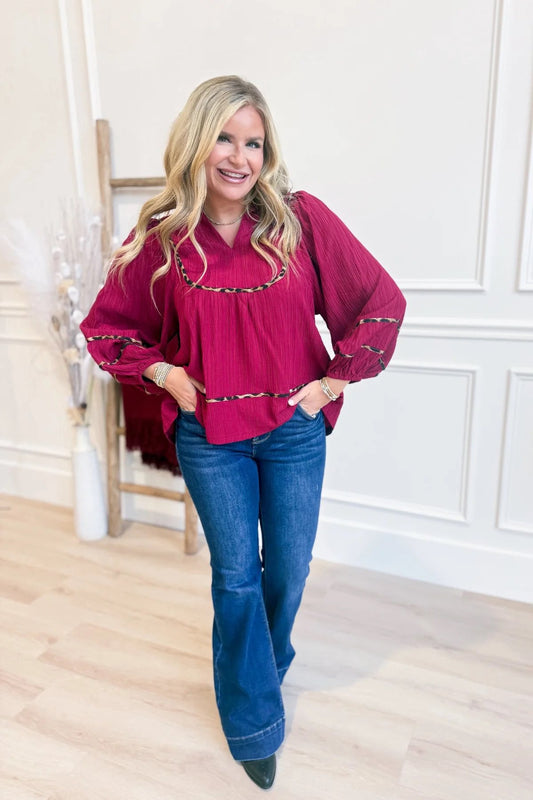 UMGEE Texture Fabric Blouse with Animal Print