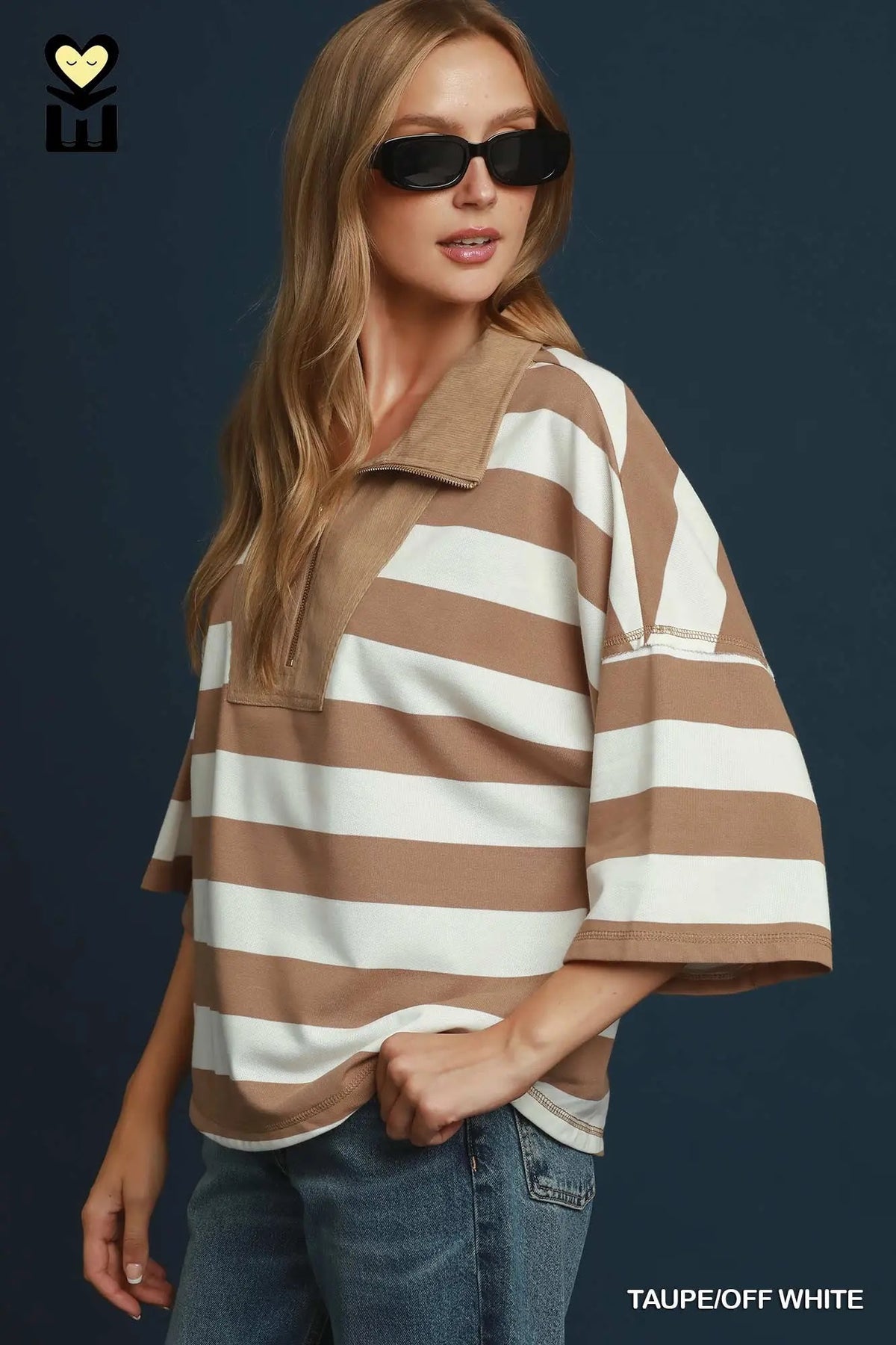 Stripe Drop Shoulder Corduroy Collared Pullover