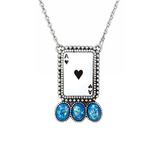 WESTERN SEMI STONE PRINT SPADE NECKLACE