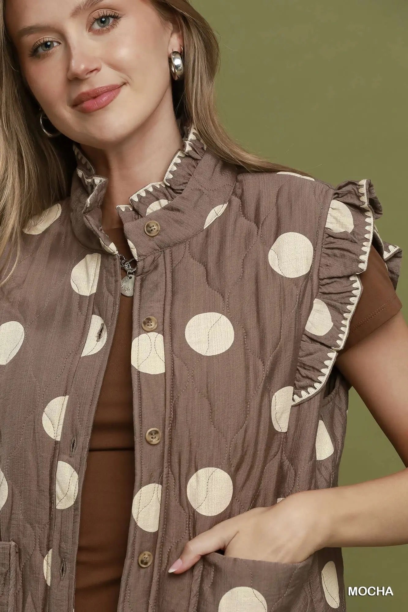 Polka Dot Quilted Ruffle Vest