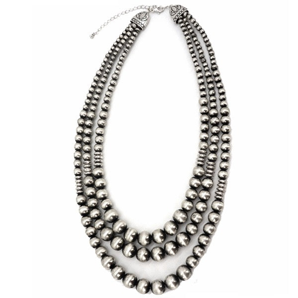 LAYERED FAUX PEARL NECKLACE - SILVER TONED