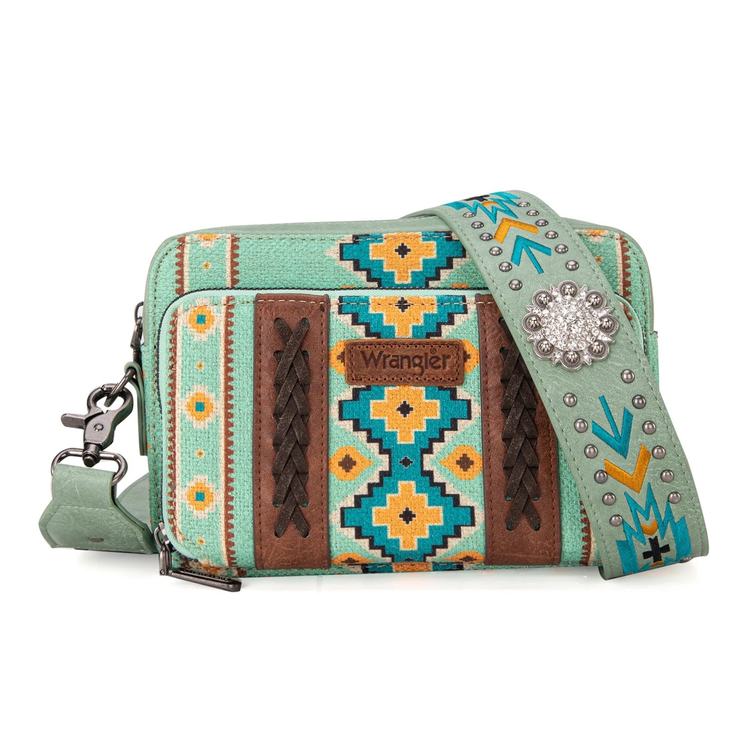 Wrangler Aztec Printed Crossbody Purse With Wallet Compartment