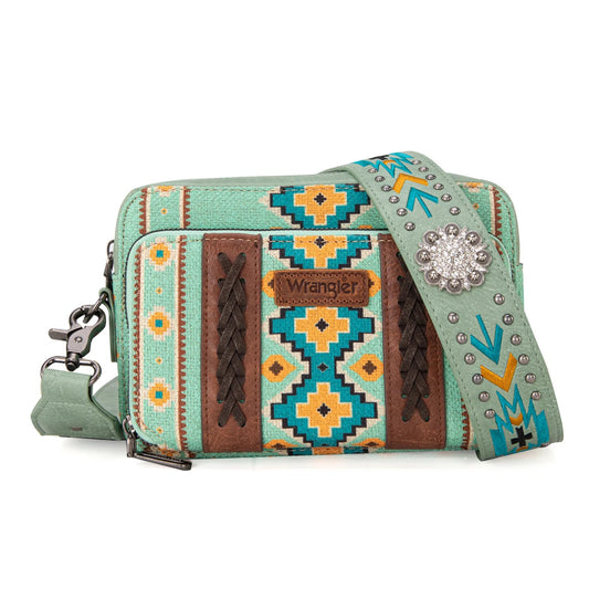 Wrangler Aztec Printed Crossbody Purse With Wallet Compartment