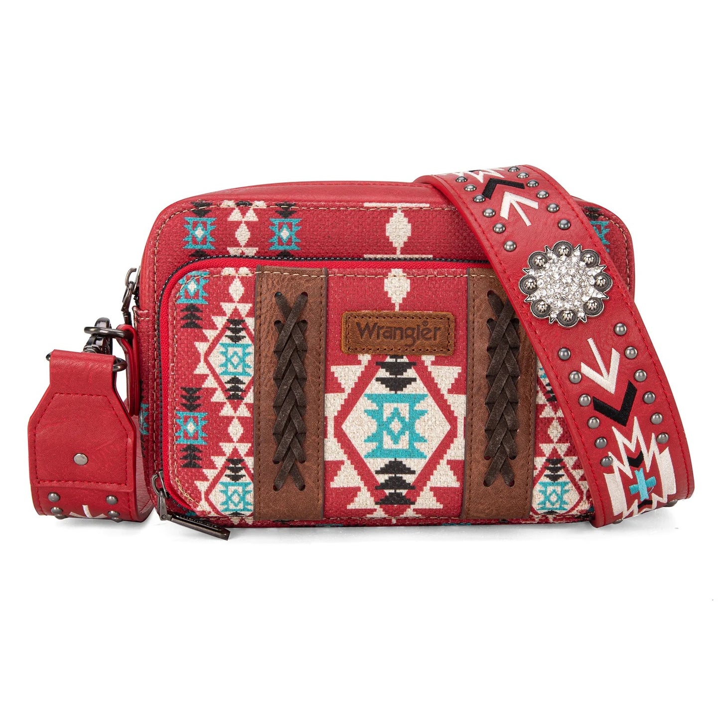 Wrangler Aztec Printed Crossbody Purse With Wallet Compartment