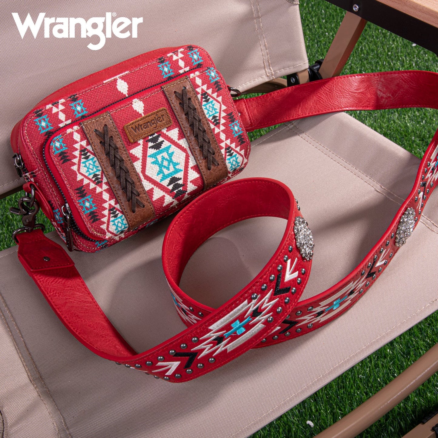 Wrangler Aztec Printed Crossbody Purse With Wallet Compartment