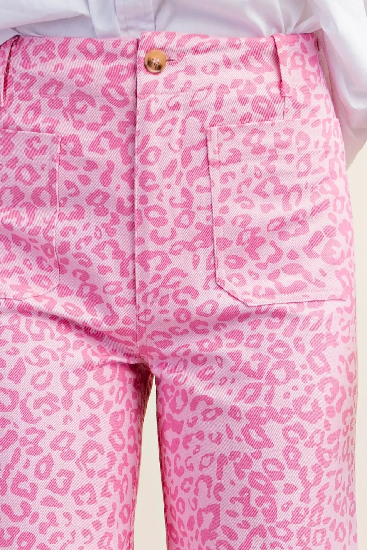 Ankle Cropped Summer Pants in a PINK Leopard Print with Pockets