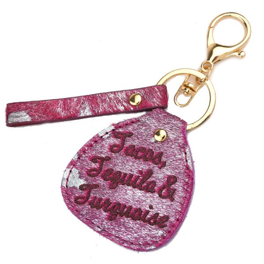 GENUINE LEATHER TACOS, TEQUILA & TURQUOISE KEYCHAIN