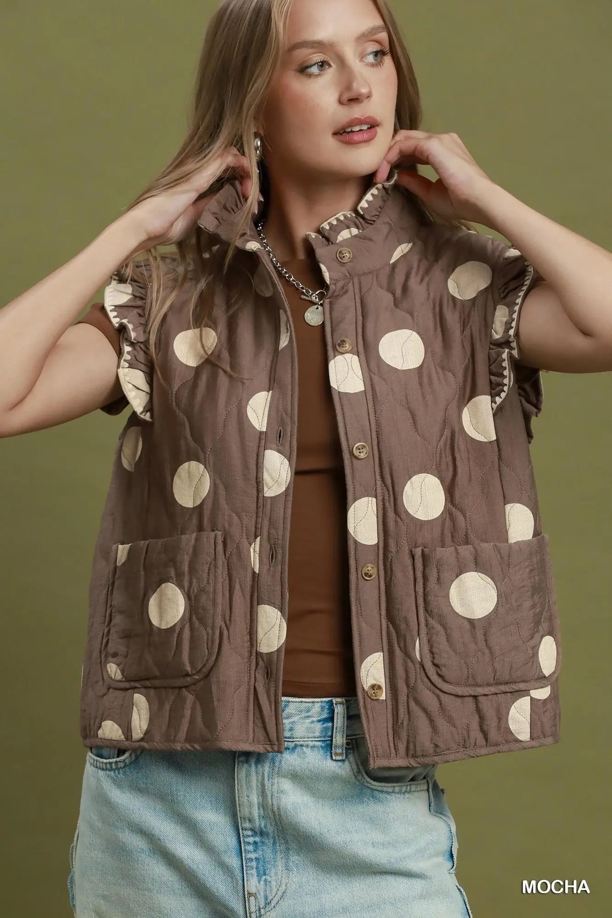 Polka Dot Quilted Ruffle Vest