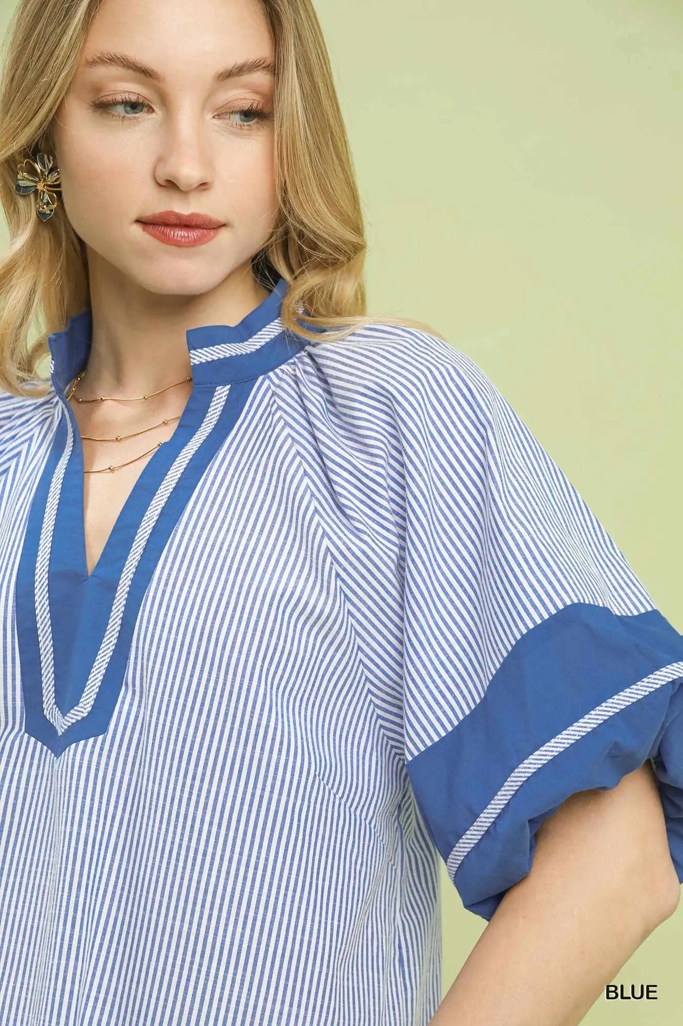 UMGEE Striped Mixed V-Neck Top