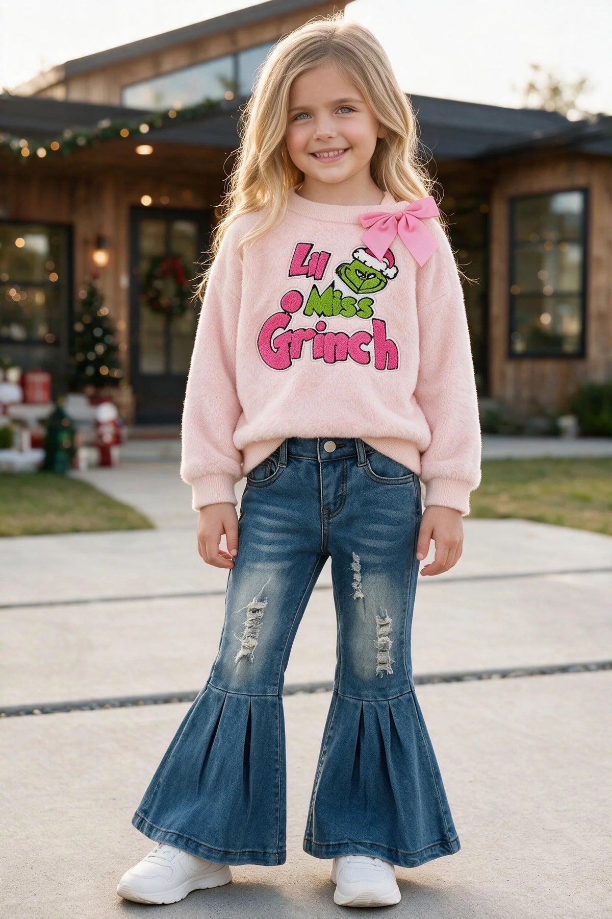 PINK COLD SHOULDER CHRISTMAS SWEATSHIRT WITH GLITTER APPLIQUE