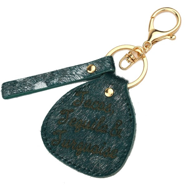 GENUINE LEATHER TACOS, TEQUILA & TURQUOISE KEYCHAIN