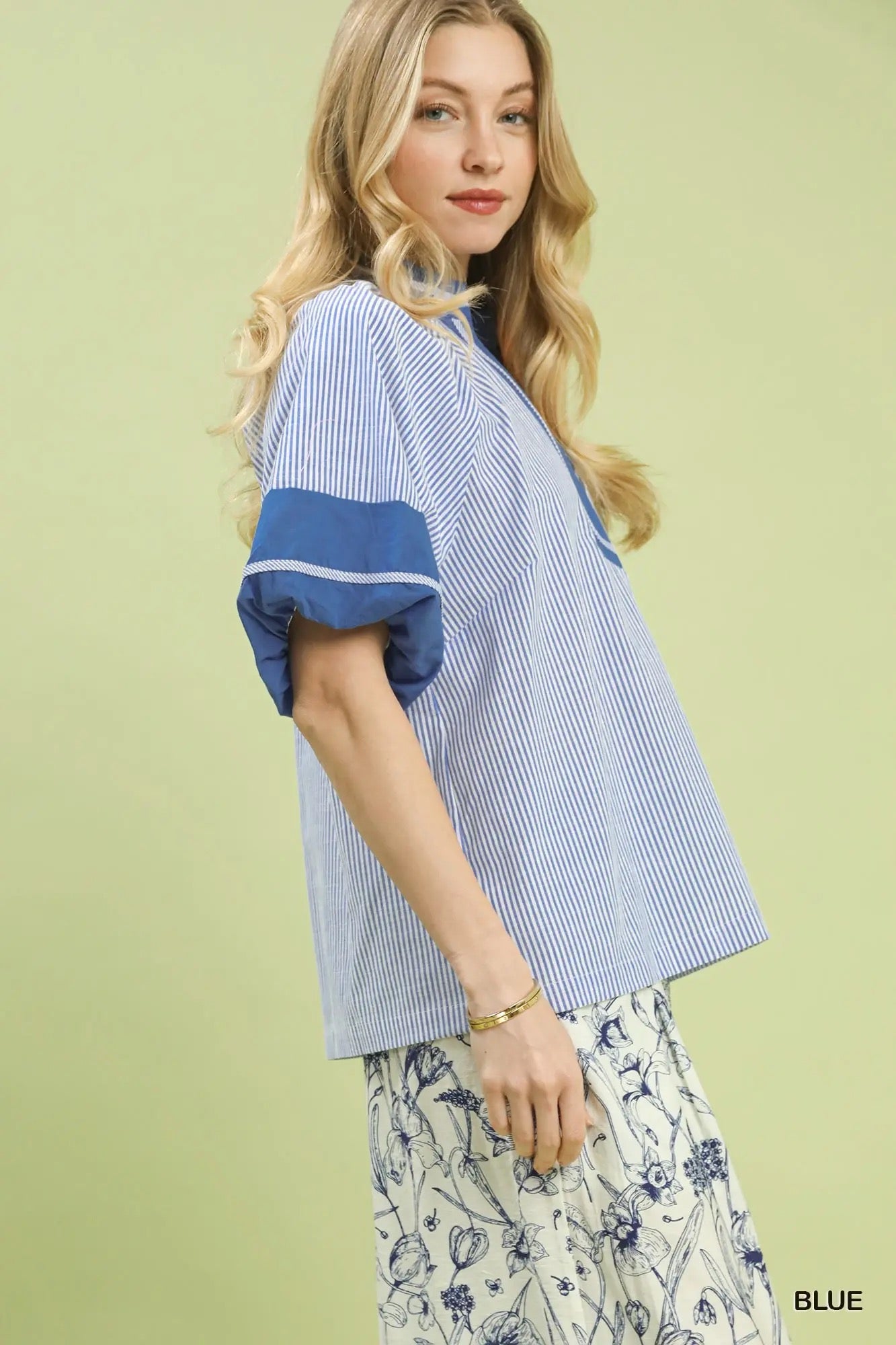 UMGEE Striped Mixed V-Neck Top