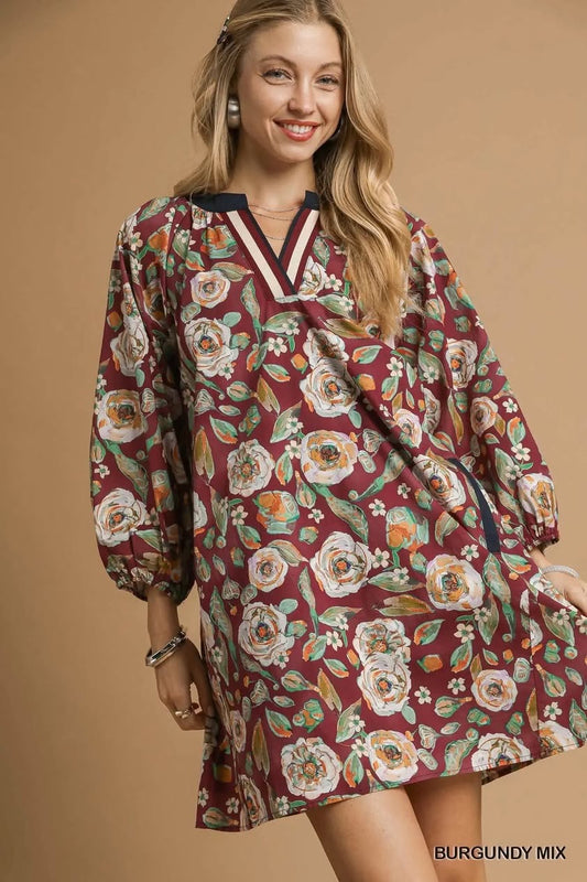 Vintage Camellia Print Mini Dress