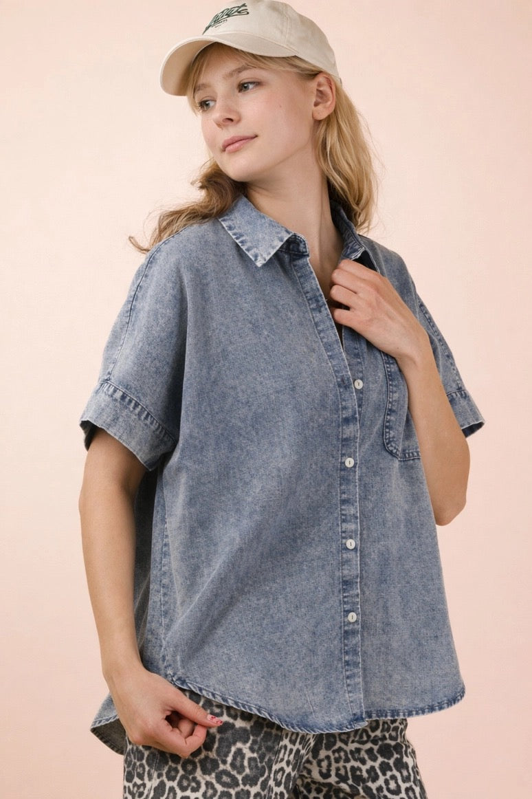 Mineral Washed Chambray Oversized Top