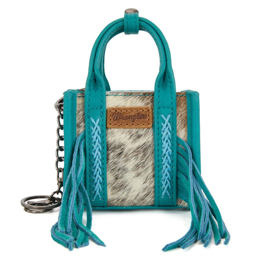 Wrangler Cowhide Mini Tote/Keychain - Turquoise
