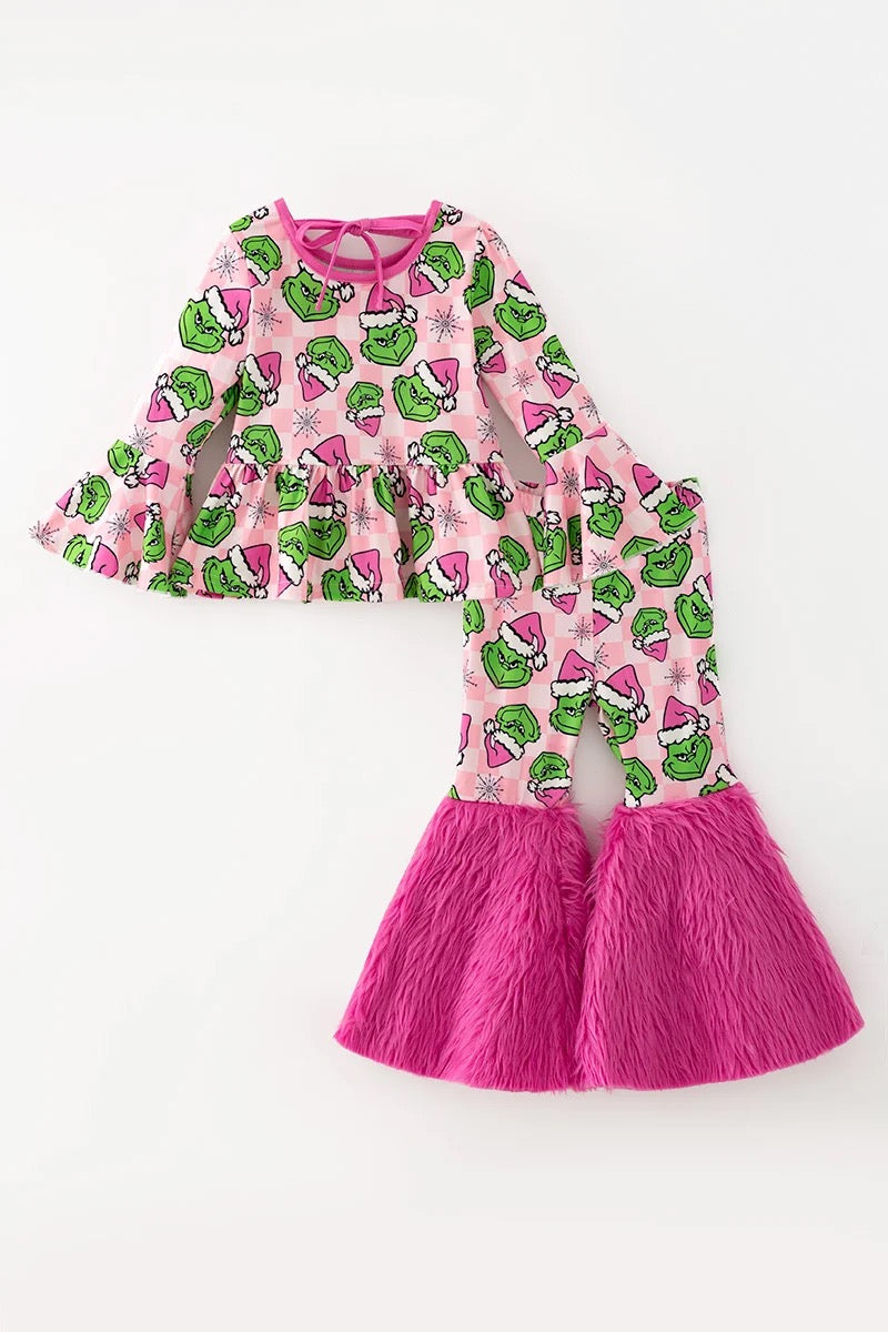 LT. PINK & FUCHSIA CHRISTMAS CHARACTER PRINTED GIRL TOP & BOTTOMS