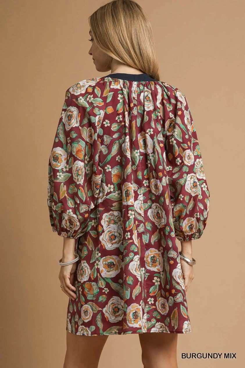 Vintage Camellia Print Mini Dress