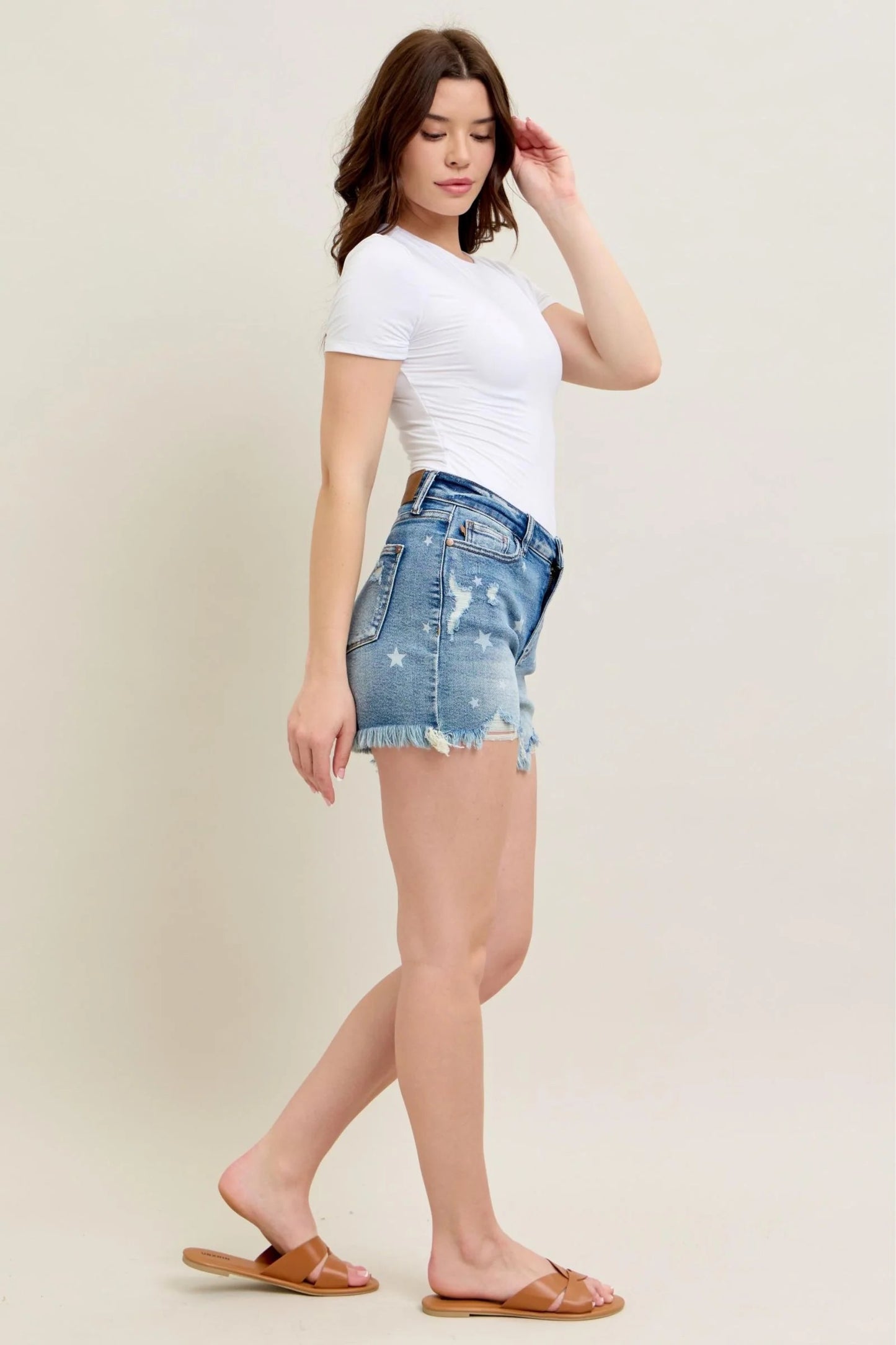 HW Star Print Cut Off Shorts