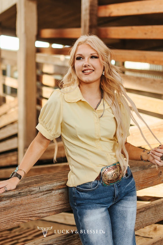 Butter Button Down Puff Short Sleeve Collared Shirt