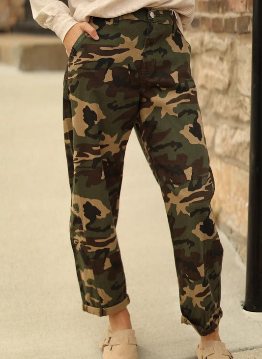 HIGH RISE ANKLE BARREL DOUBLE ROLL UP PANTS