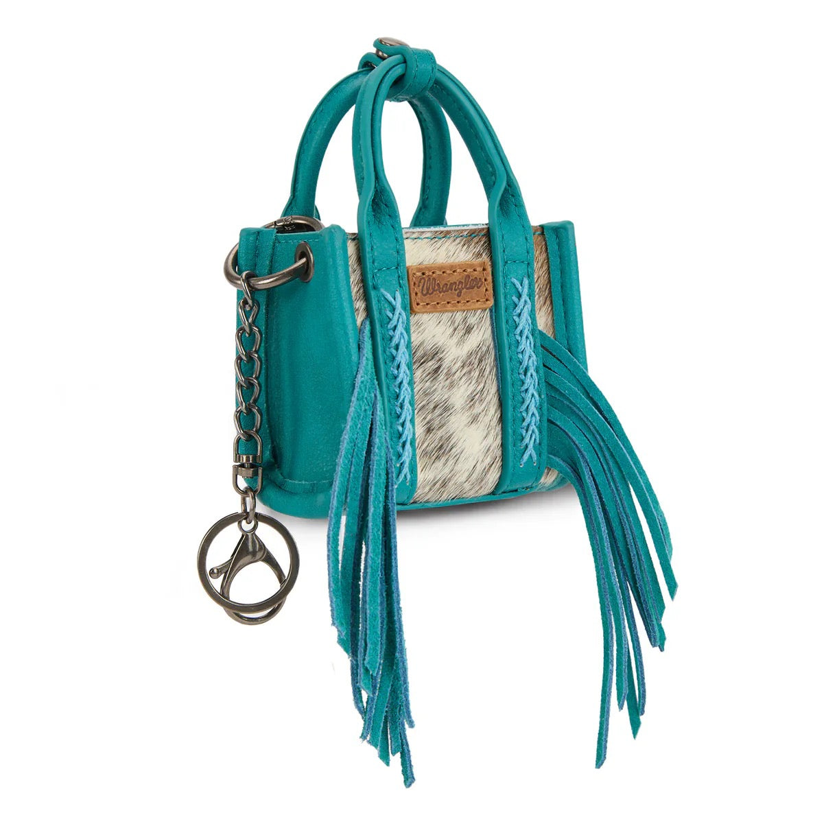 Wrangler Cowhide Mini Tote/Keychain - Turquoise