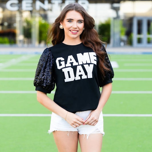 Game Day Sequin Bubble Sleeves Top