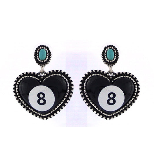 HEART 8 BALL EARRINGS - SILVER