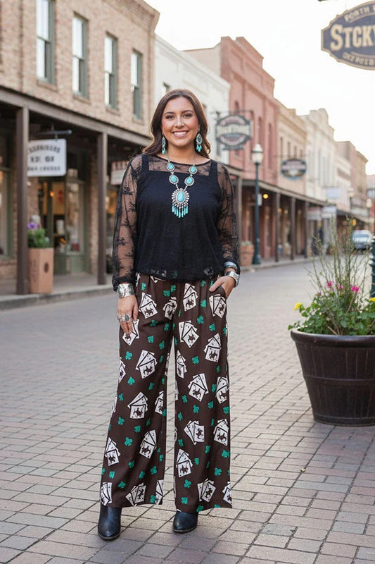 WESTERN PATTERN PRINT WIDE LEG PANT