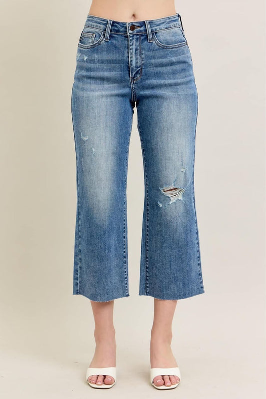 JUDY BLUE  WIDE CROP. HIGH WAIST