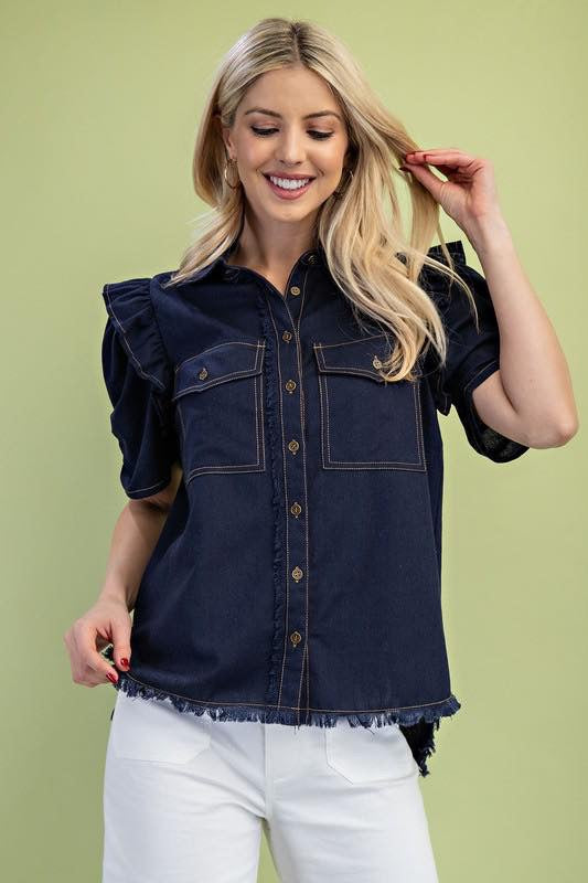 GIGIO DENIM RUFFLE SLEEVE