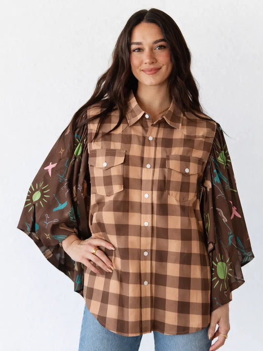 Brown Gingham w/ Neon Western