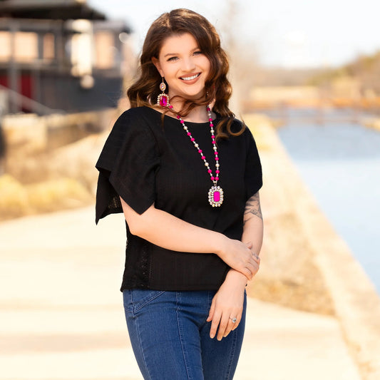 Half Sleeve Top with Lace Detail
