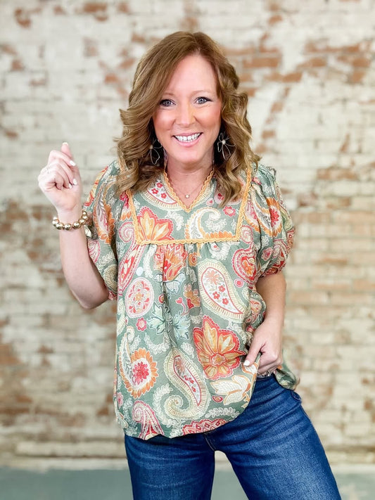 UMGEE Mix Paisley Print Blouse with Puff Sleeves