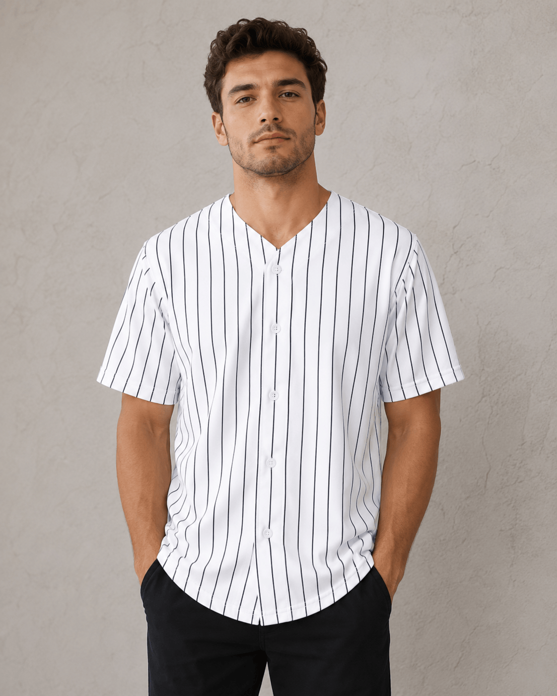 Adult Pinstripe Button-Down Baseball Jersey: White/Gold (Pinstripe) / Medium