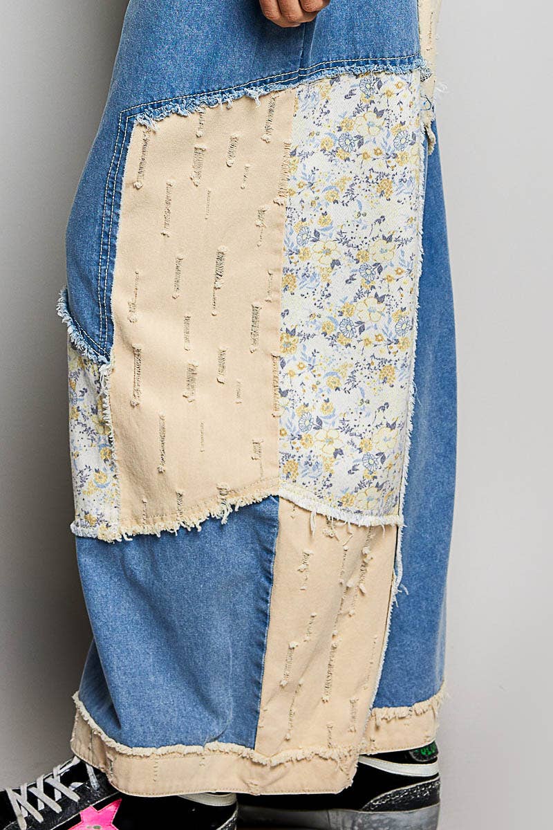 Stripe Patch Back Elastic Band Twill High Rise Wide Pants