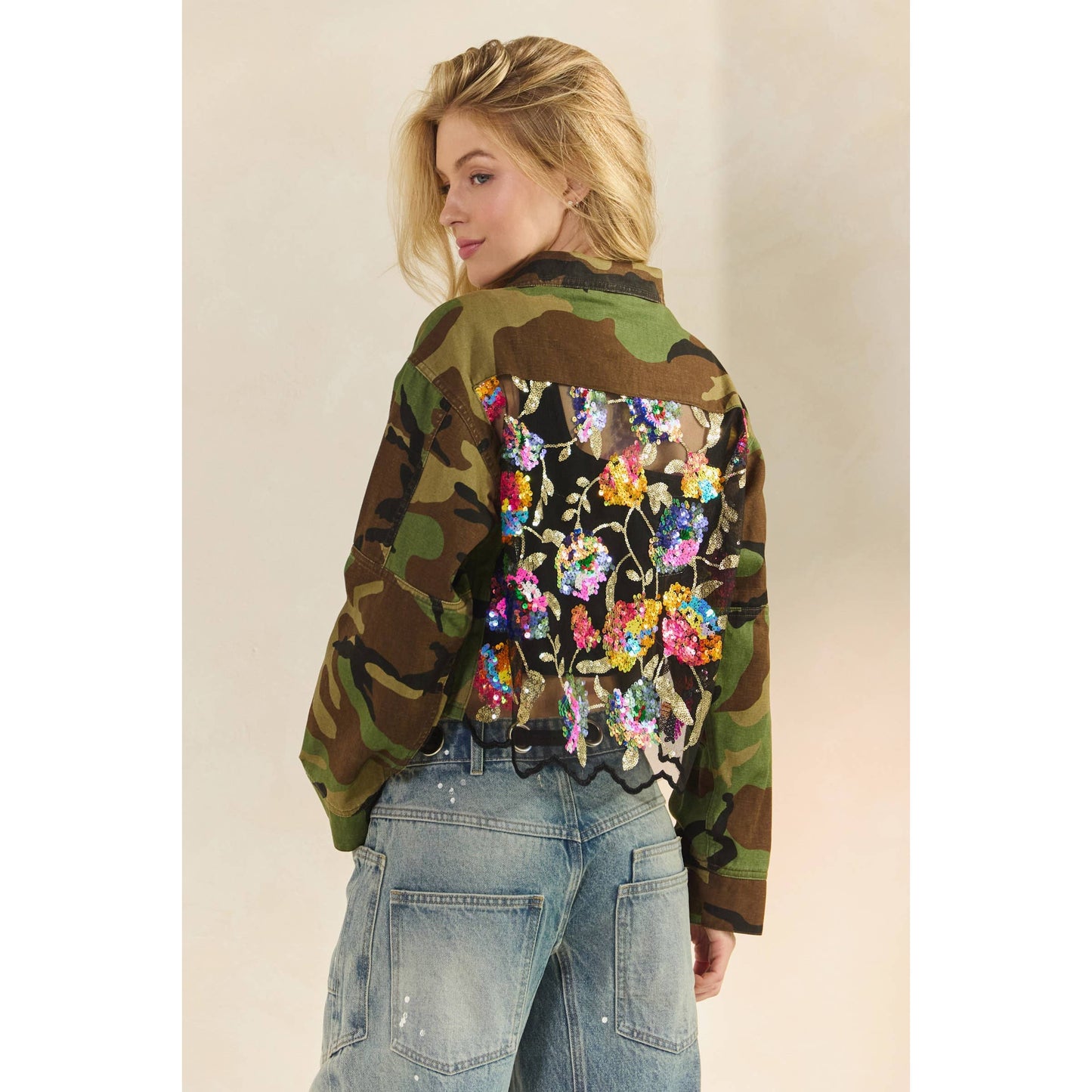 Camo Contrast Jacket: Camo Sequin